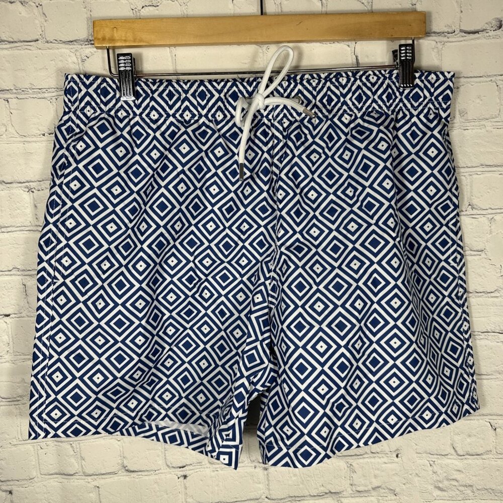NEW Collars & Co Swim Trunks Mens Large Navy Geo‎ Board Shorts Swimwear
